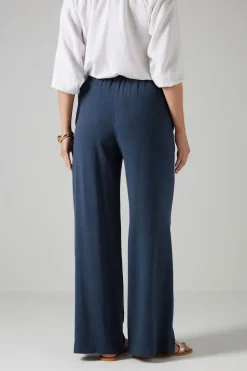 Long Tall Sally Navy Blue Linen Tie Waist Trousers