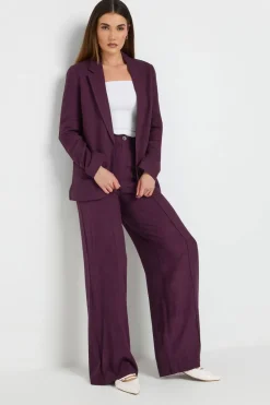 Long Tall Sally Purple Linen Pleated Wide Leg Trousers