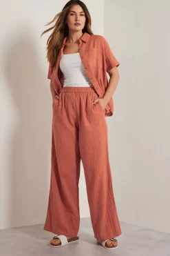 Long Tall Sally Rust Orange Cotton Cheescloth Wide Leg Trousers