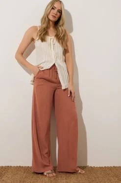 Long Tall Sally Rust Orange Linen Tie Waist Trousers