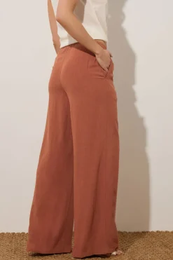 Long Tall Sally Rust Orange Linen Tie Waist Trousers