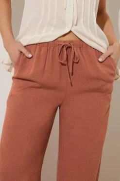 Long Tall Sally Rust Orange Linen Tie Waist Trousers