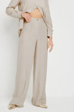 Long Tall Sally Stone Brown Linen Pleated Wide Leg Trousers