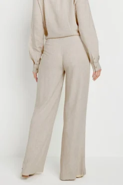 Long Tall Sally Stone Brown Linen Pleated Wide Leg Trousers