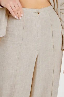 Long Tall Sally Stone Brown Linen Pleated Wide Leg Trousers