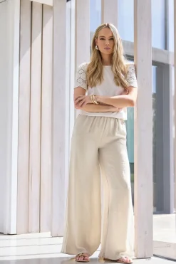 Long Tall Sally Stone Brown Matt Satin Wide Leg Trousers