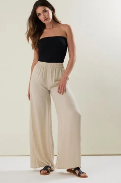Long Tall Sally Stone Brown Matt Satin Wide Leg Trousers