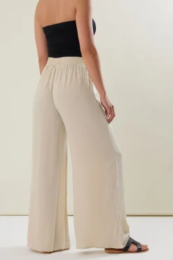 Long Tall Sally Stone Brown Matt Satin Wide Leg Trousers