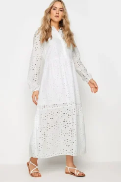 Long Tall Sally White Broderie Anglaise Maxi Shirt Dress