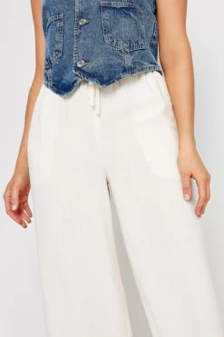 Long Tall Sally White Linen Tie Waist Wide Leg Trousers