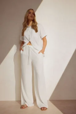 Long Tall Sally White Linen Tie Waist Wide Leg Trousers