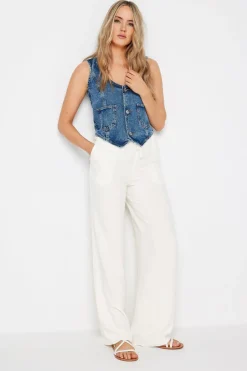 Long Tall Sally White Linen Tie Waist Wide Leg Trousers