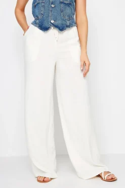 Long Tall Sally White Linen Tie Waist Wide Leg Trousers