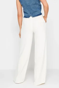 Long Tall Sally White Linen Tie Waist Wide Leg Trousers
