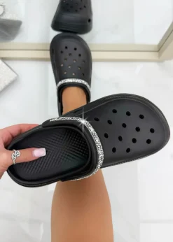 Love Lemonade Black Crystal Strap Platform Crox Clogs