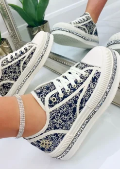 Love Lemonade Black Crystal Trim Printed Platform Trainer