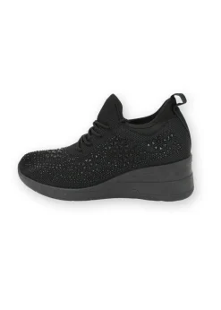 Love Lemonade Black Crystal Stretch Comfort Wedge Trainers