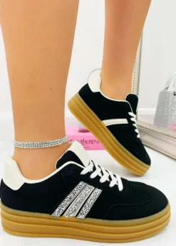 Love Lemonade Black Crystal Stripe Platform Trainers
