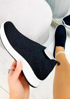 Love Lemonade Black Crystal Rainbow Drop Stretch Sock Trainers