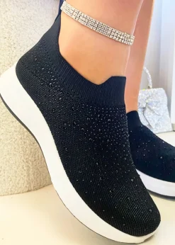 Love Lemonade Black Crystal Rainbow Drop Stretch Sock Trainers