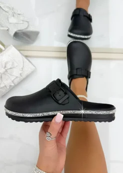 Love Lemonade Black Crystal Trim Luxe Lightweight Clogs