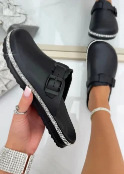 Love Lemonade Black Crystal Trim Luxe Lightweight Clogs