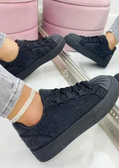 Love Lemonade Black Sparkly Crystal Eternal Trainers