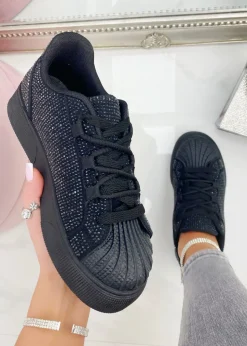 Love Lemonade Black Sparkly Crystal Eternal Trainers