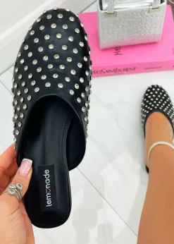 Love Lemonade Black Sparkly Jewel Studded Slip On Mule Sliders