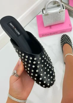 Love Lemonade Black Sparkly Jewel Studded Slip On Mule Sliders