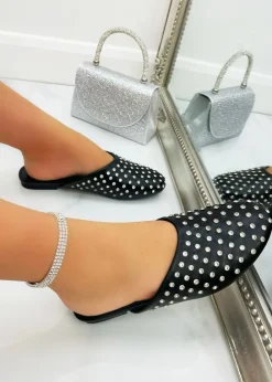 Love Lemonade Black Sparkly Jewel Studded Slip On Mule Sliders