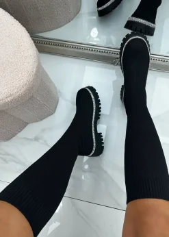 Love Lemonade Black Sparkly Calf Stretch Sock Boots