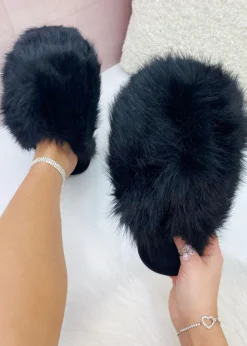 Love Lemonade Black Ultimate Cosy Fluffy Slippers