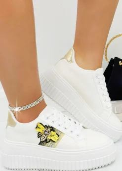 Love Lemonade Crystal Chunky Platform Bee Trainers Gold