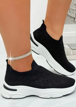 Love Lemonade Crystal Comfort Sporty Sock Stretch Trainers Black