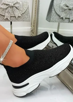 Love Lemonade Crystal Comfort Sporty Sock Stretch Trainers Black