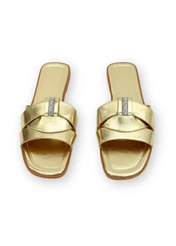 Love Lemonade Gold Sparkly Crystal Wrap Flat Sliders