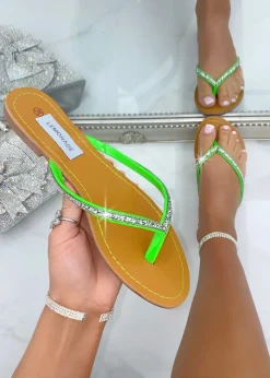 Love Lemonade Green Crystal Sparkle Flip Flops