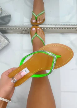 Love Lemonade Green Crystal Sparkle Flip Flops