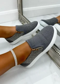 Love Lemonade Grey Crystal Suede Zip Pumps