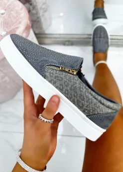 Love Lemonade Grey Crystal Suede Zip Pumps