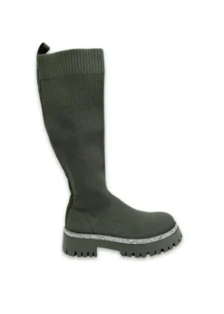 Love Lemonade Khaki Sparkly Calf Stretch Sock Boots