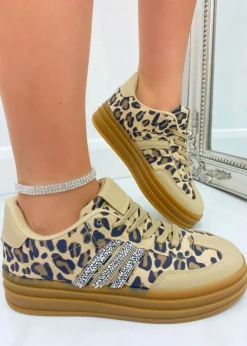 Love Lemonade Leopard Crystal Stripe Platform Trainers