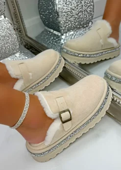 Love Lemonade Nude Crystal Trim Buckle Slip On Clogs