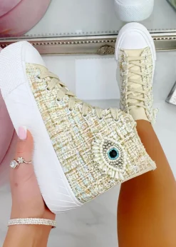 Love Lemonade Nude Sparkly Embellished Evil Eye High Top Trainers