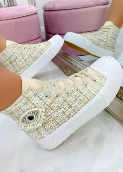 Love Lemonade Nude Sparkly Embellished Evil Eye High Top Trainers