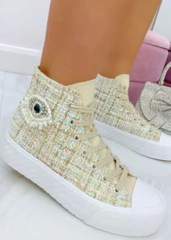 Love Lemonade Nude Sparkly Embellished Evil Eye High Top Trainers