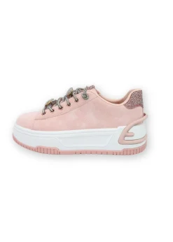Love Lemonade Pale Pink Crystal Hearts Sparkly Lace Up Trainers