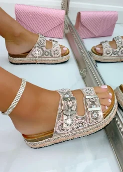 Love Lemonade Pink Crystal Radiant Double Strap Sliders