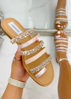 Love Lemonade Pink Crystal Glam Wrap Toe Sliders